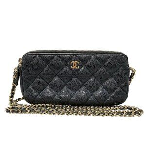 CHANEL Matelasse - Black Calfskin Other Style Wallet Gold hardware